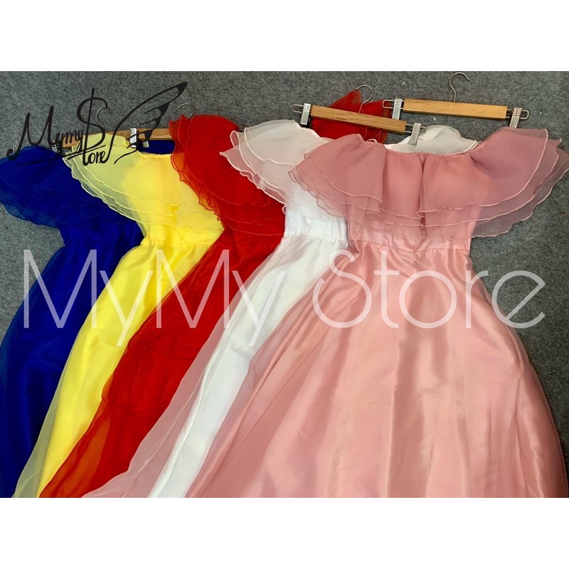 Đầm maxi dự tiệc mặc cưới bẹt vai tầng bèo TRIPBLE T DRESS - Size S/M/L (ảnh/video thật) MS324V