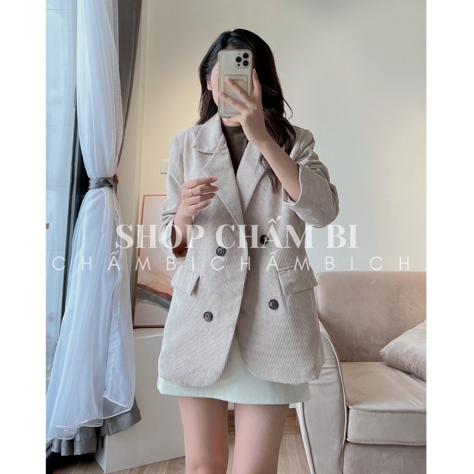 Áo blazer nữ tay dài A.353, Áo khoác chất nhung tăm 2 lớp túi nắp hộp thật 4 màu cực xinh - Thời trang nữ Chấm Bi