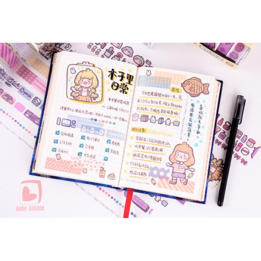 Bộ 4 cuộn washi tape Cute Girl 3 size | BSW008