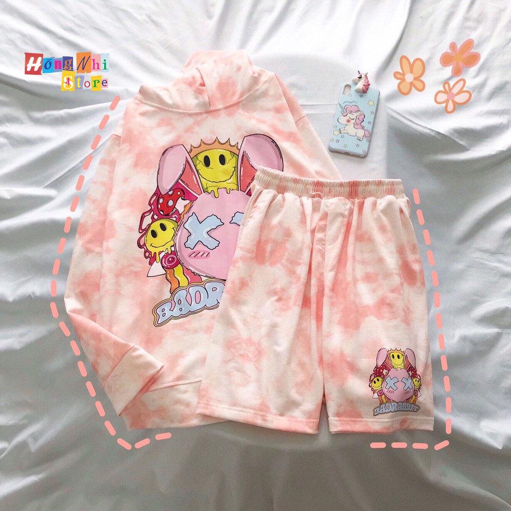 Set Áo Hoodie 3D In Hình Unisex Dáng Rộng Kèm Quần Short - Set Bộ Hoodie Loang Màu - MM