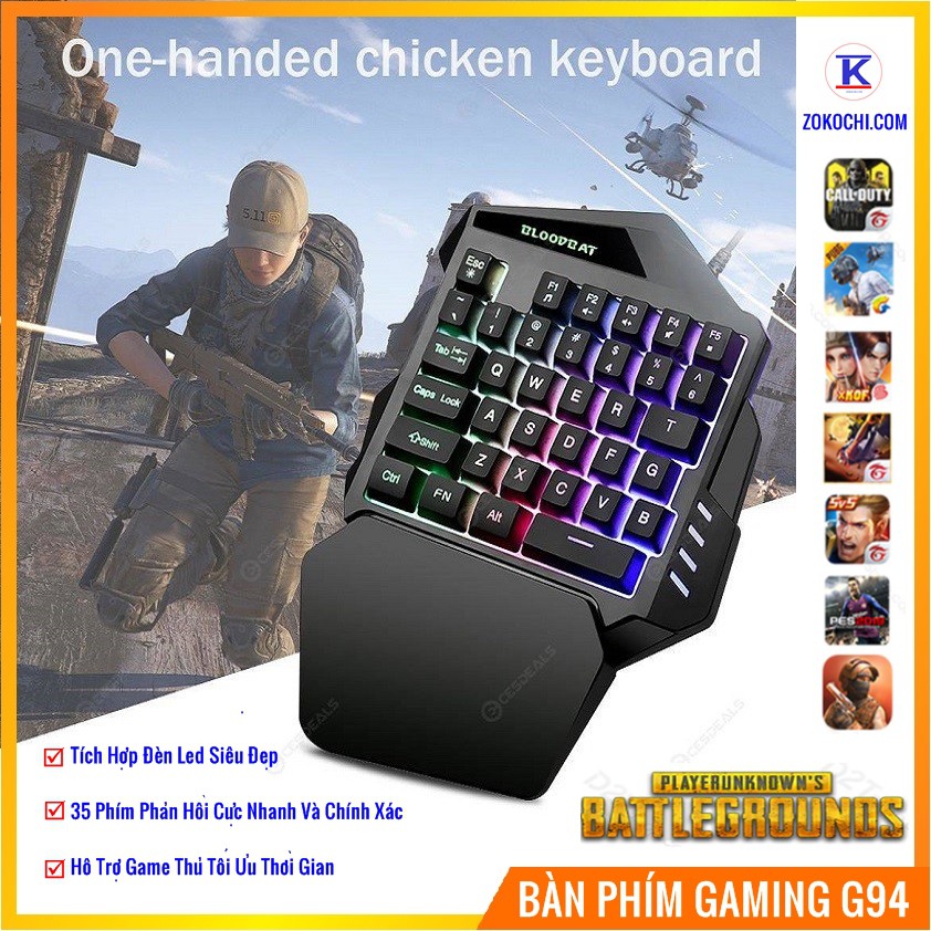 Bàn Phím Giả Cơ Bloodbat G94 Tích Hợp Đèn Led Siêu Chất Dành Cho Game Thủ Dùng Cho PC, Laptop, Điện Thoại
