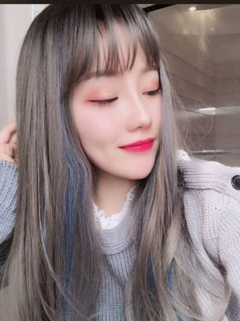 Tóc giả nữ đẹp  FREESHIP  tóc nguyên đầu xám line xanh