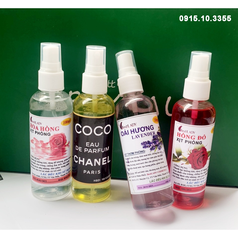 Xịt thơm phòng hương nước hoa BestLADY 100ml :Sả chanh, Quế, Hoa Hồng, Hoa Ly, Coco chanel,.