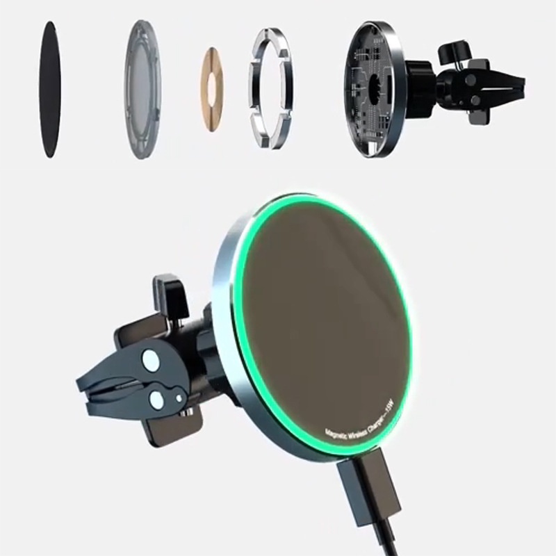 Đế Sạc Nhanh Không Dây 15W Có Nam Châm Gắn Lỗ Thông Gió Xe Hơi Cho iPhone 14 12 13 Pro Max Mini Plus