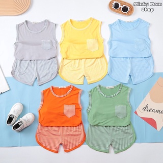 Bộ ba lỗ chất thun lạnh sọc dệt minkymom cho bé