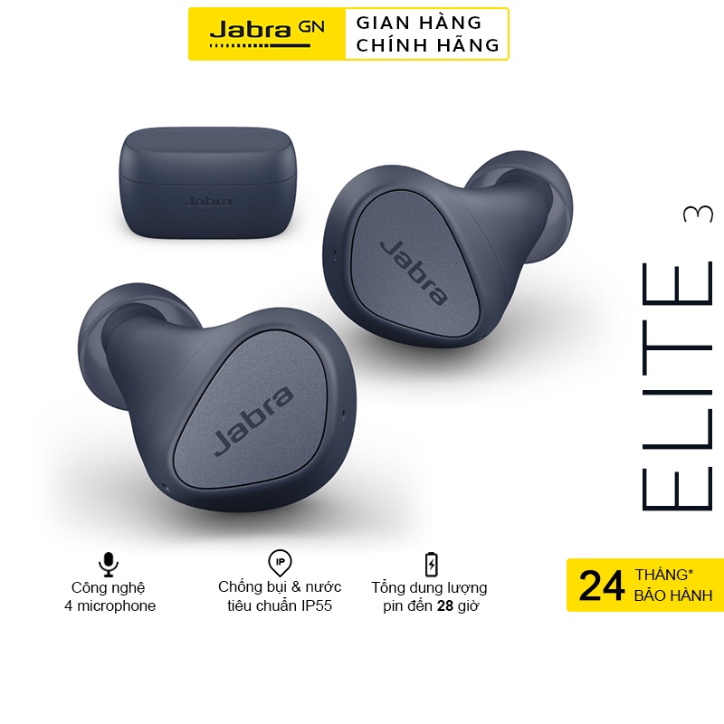 Tai Nghe Bluetooth Jabra Elite 3 Thương hiệu Đan Mạch Chống Nước IP55 Hàng Chính Hãng