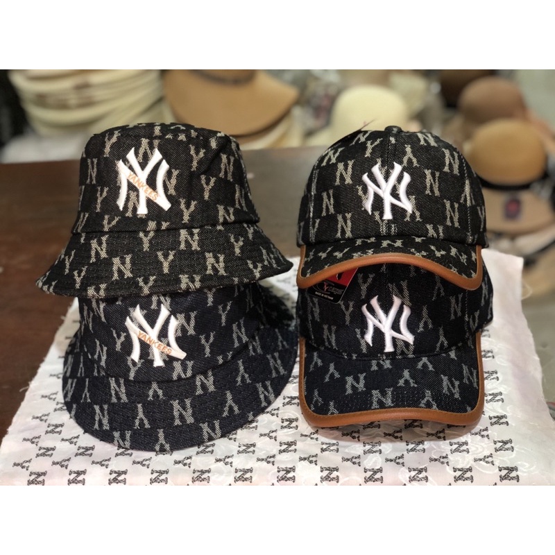 Mũ lưỡi trai vải jean dệt N Y viền da đẹp sắc nét thêu logo