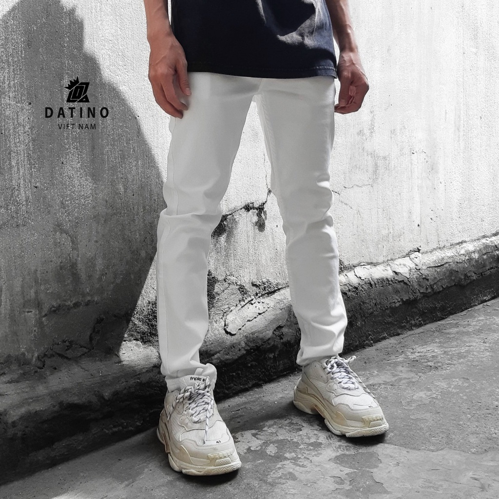 Quần Jeans Nam Streetwear DATINO màu trắng chất jean Denim vải dày dặn co giãn, bền màu