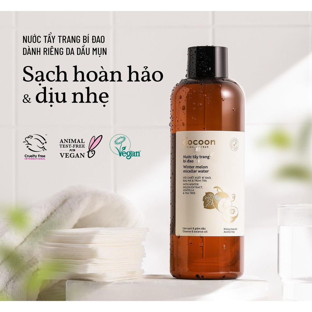 Nước tẩy trang bí đao cocoon 140ml thuần chay đánh bay bụi bẩn và dầu thừa da mụn - Vegan Society