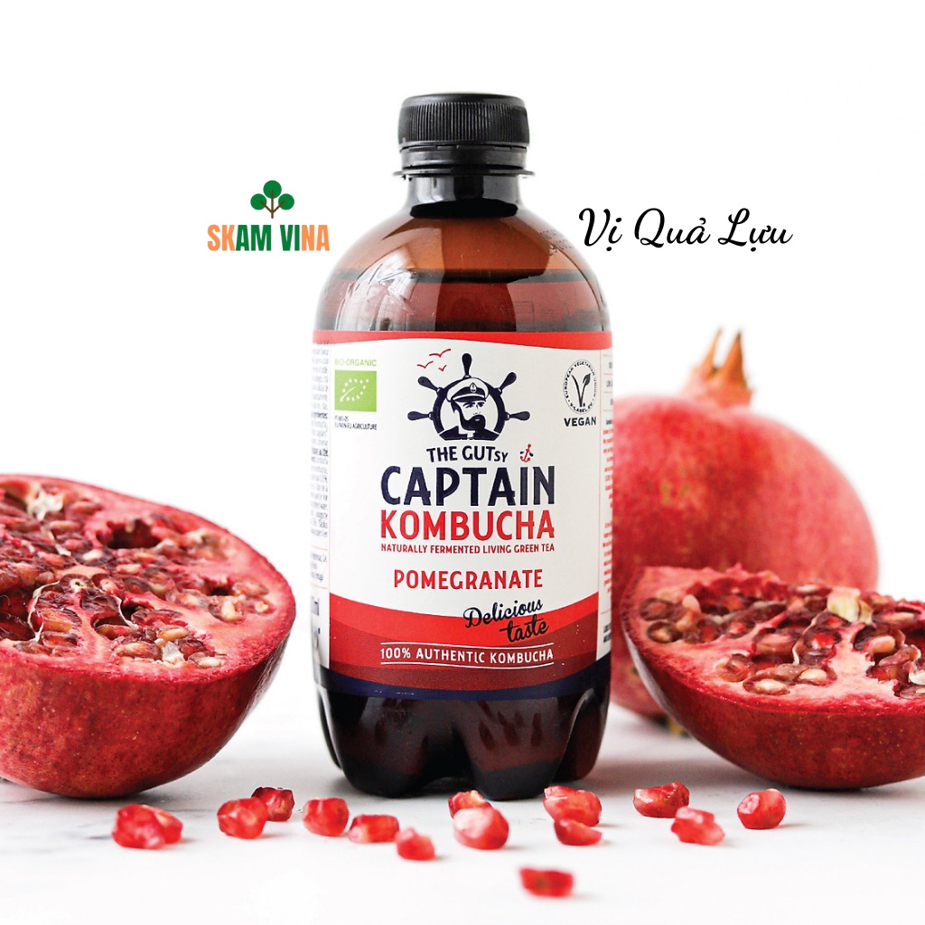 Trà Kombucha giảm cân hữu cơ The GUTsy Captain 400ml/ Captain Kombucha - 7 vị trái cây lên men ngọt ngào - SKAM VINA