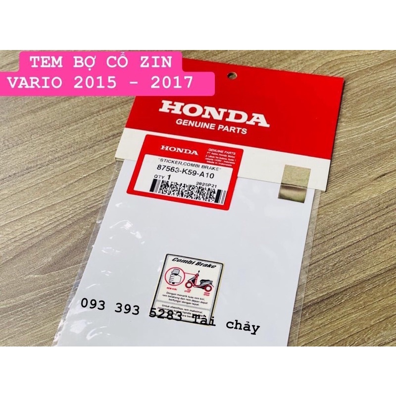 TEM THÔNG SỐ BỢ CỔ ZIN VARIO 2015 - 2017