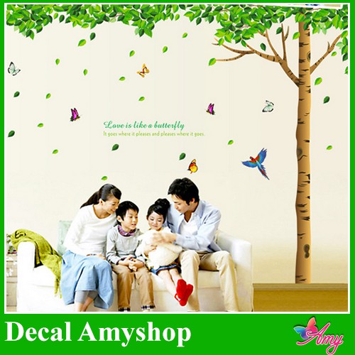 Decal dán tường đẹp Cây xanh bóng mát to trang trí phòng khách tươi mát - DCX008