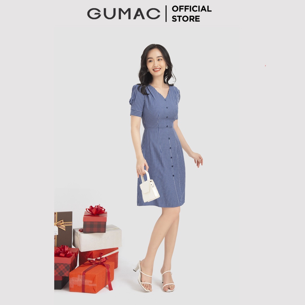 Đầm sọc phối nút DB12010 GUMAC | BigBuy360 - bigbuy360.vn