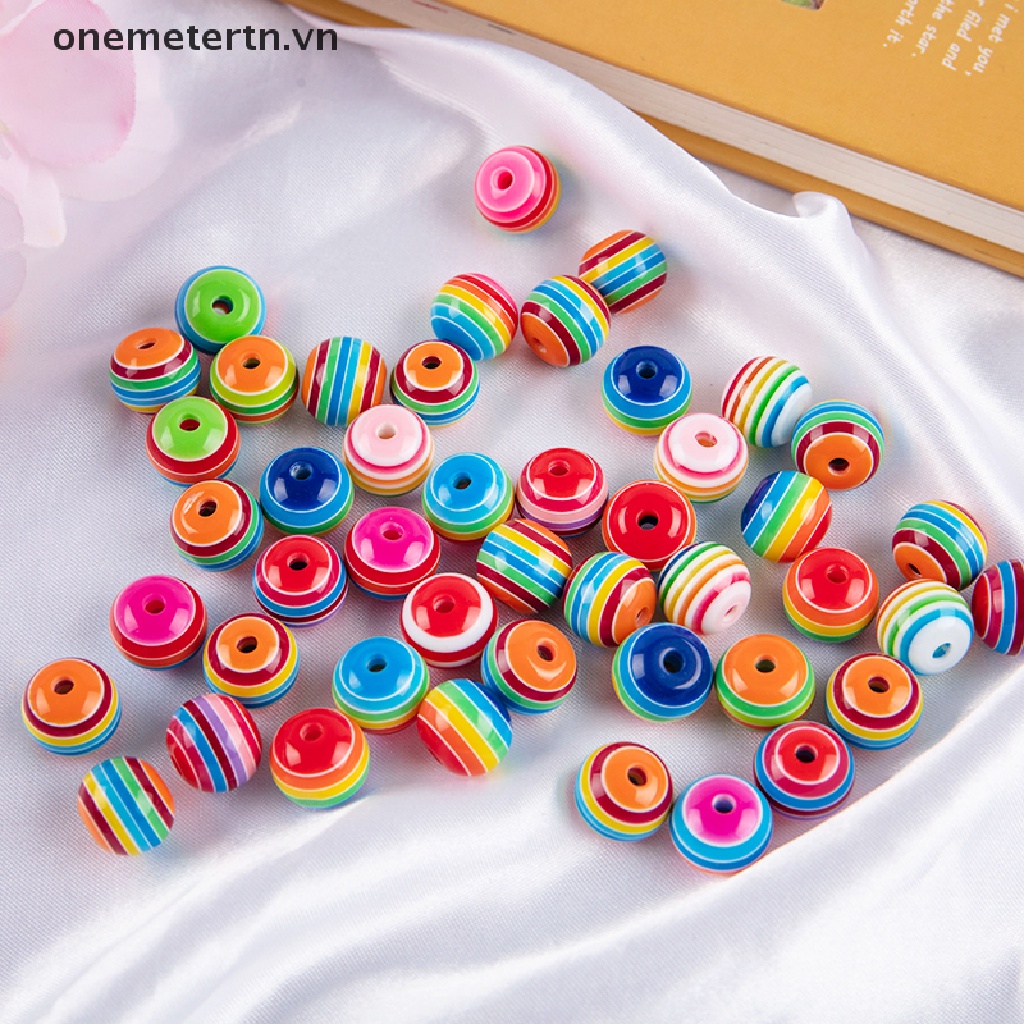 Onemetertn Set 50 Hạt Xỏ Lỗ Tròn Nhiều Màu Kích Thước 8 / 10 / 12mm Dùng Làm Trang Sức DIY