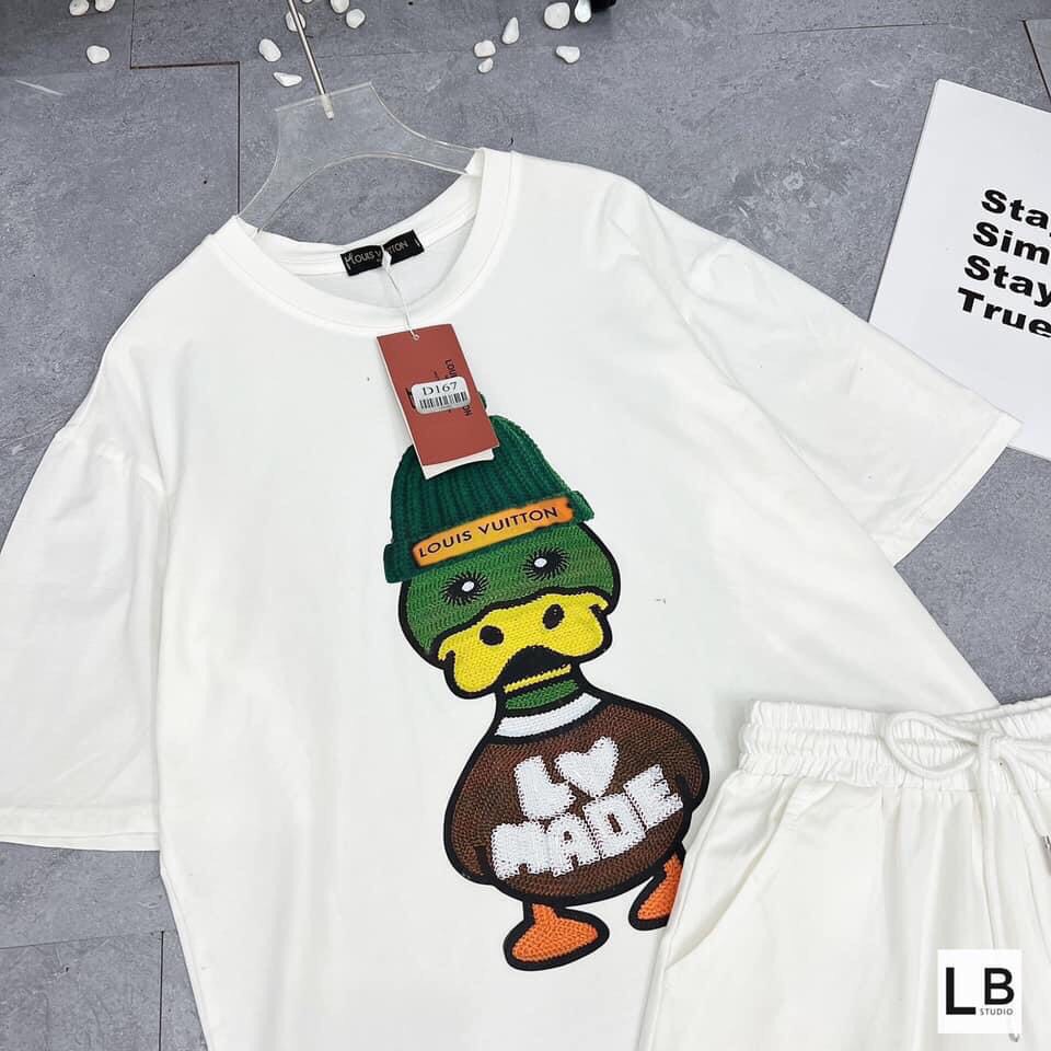 Áo phông nữ form rộng in hình con vịt đội mũ, Áo thun ngắn tay dáng dài dấu quần - ZADOLA FASHION
