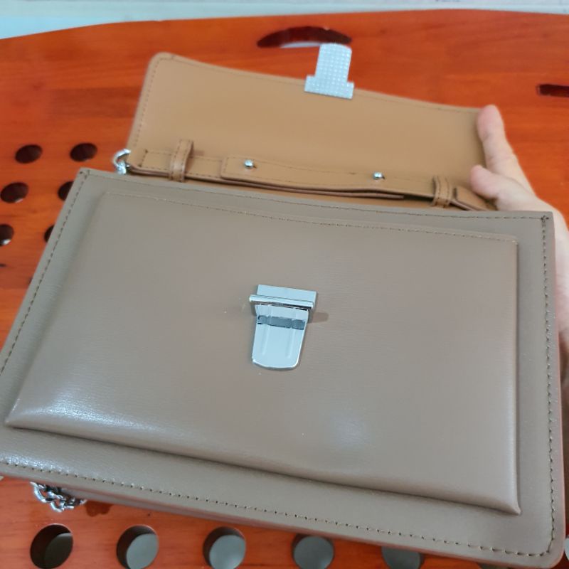 Túi công sở, da bò thật, màu nâu tây, hàng si