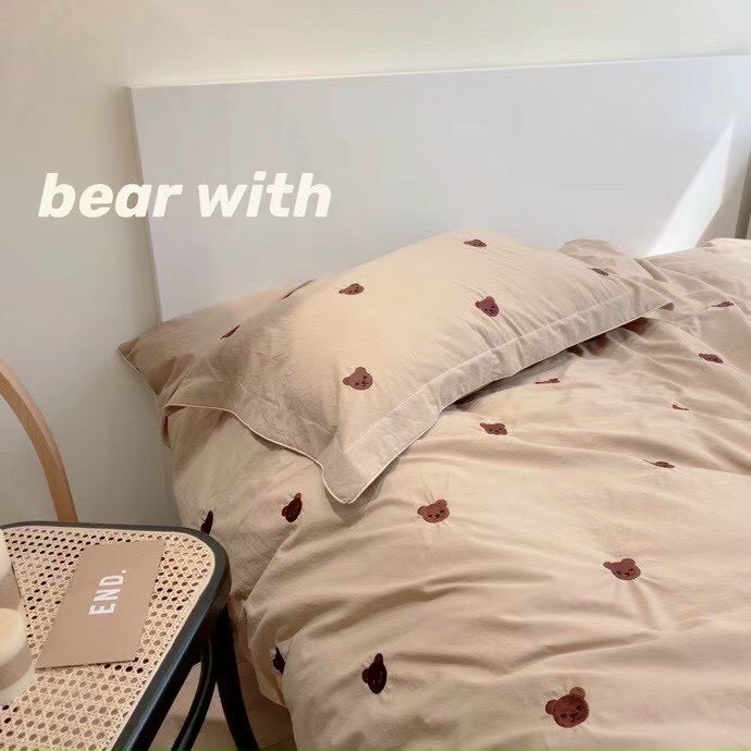 Bộ Chăn Ga Gối Teddy Bear Đũi Mềm Mại Luna Bedding