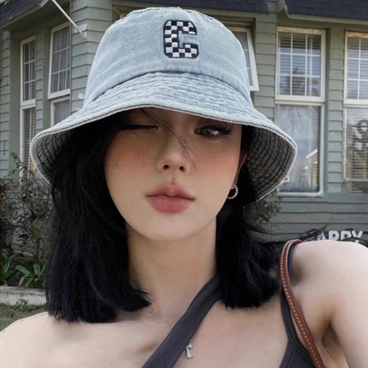 Nón Tai Bèo Họa Tiết Chữ C Phong Cách Cao Bồi Hàn Quốc Cho Nữ