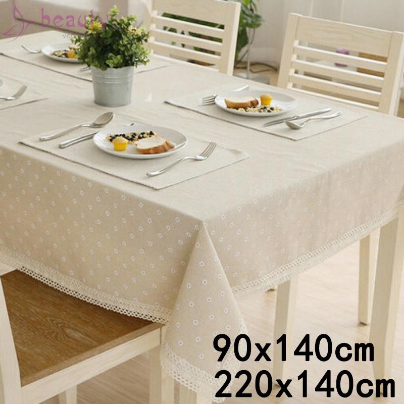 Khăn trải bàn vải lanh cotton viền ren chất lượng cao