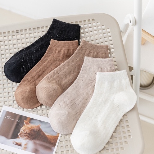 Vớ tất cổ ngắn màu vintage dạng thông hơi