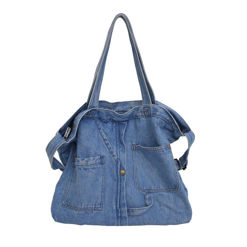 Túi Xách Đeo Vai Vải Denim Cỡ Lớn Có Khóa Kéo Phong Cách Hàn Quốc Cho Nữ
