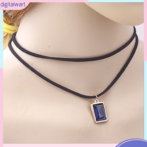 Vòng cổ 2 lớp mặt đính đá nhân tạo hình vuông sang trọng dành cho nữ