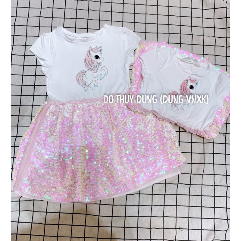 Váy nguại pony đính kim sa lật bé gái