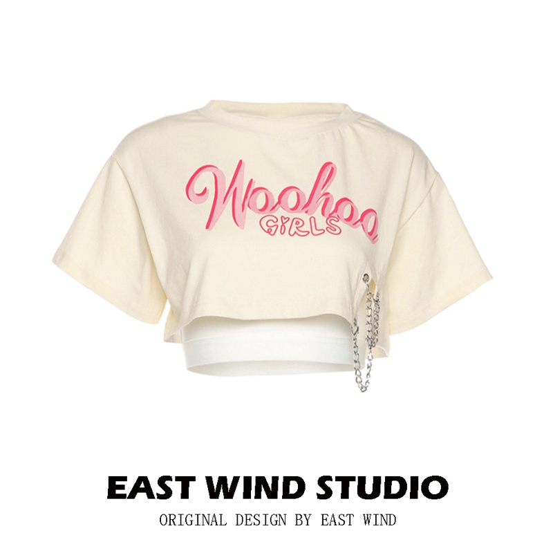 Áo Thun Ngắn Hai Mảnh In Chữ Phong Cách Âu Mỹ Hàng Mới Cho Nữ 2MZ5