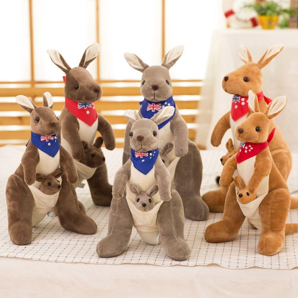 Thú Nhồi Bông Hình Kangaroo Hoạt Hình Đeo Khăn Quàng Cổ Chất Lượng Cao Trang Trí Nhà Cửa