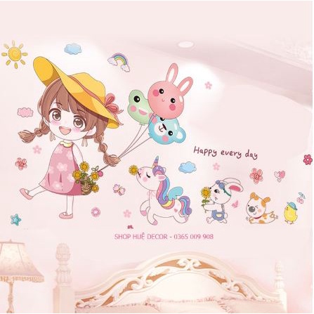 Decal dán tường trang trí phòng - BÉ GÁI VÀ NHÓM BẠN