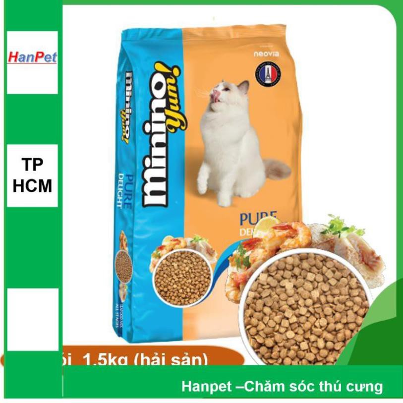 Hanpet.GV- MININO (Vị hải sản &amp; cá ngừ) gói 13,kg và 1,5kg Thức ăn cho mèo, dùng cho mèo mọi lứa tuổi (hạt mèo khô)