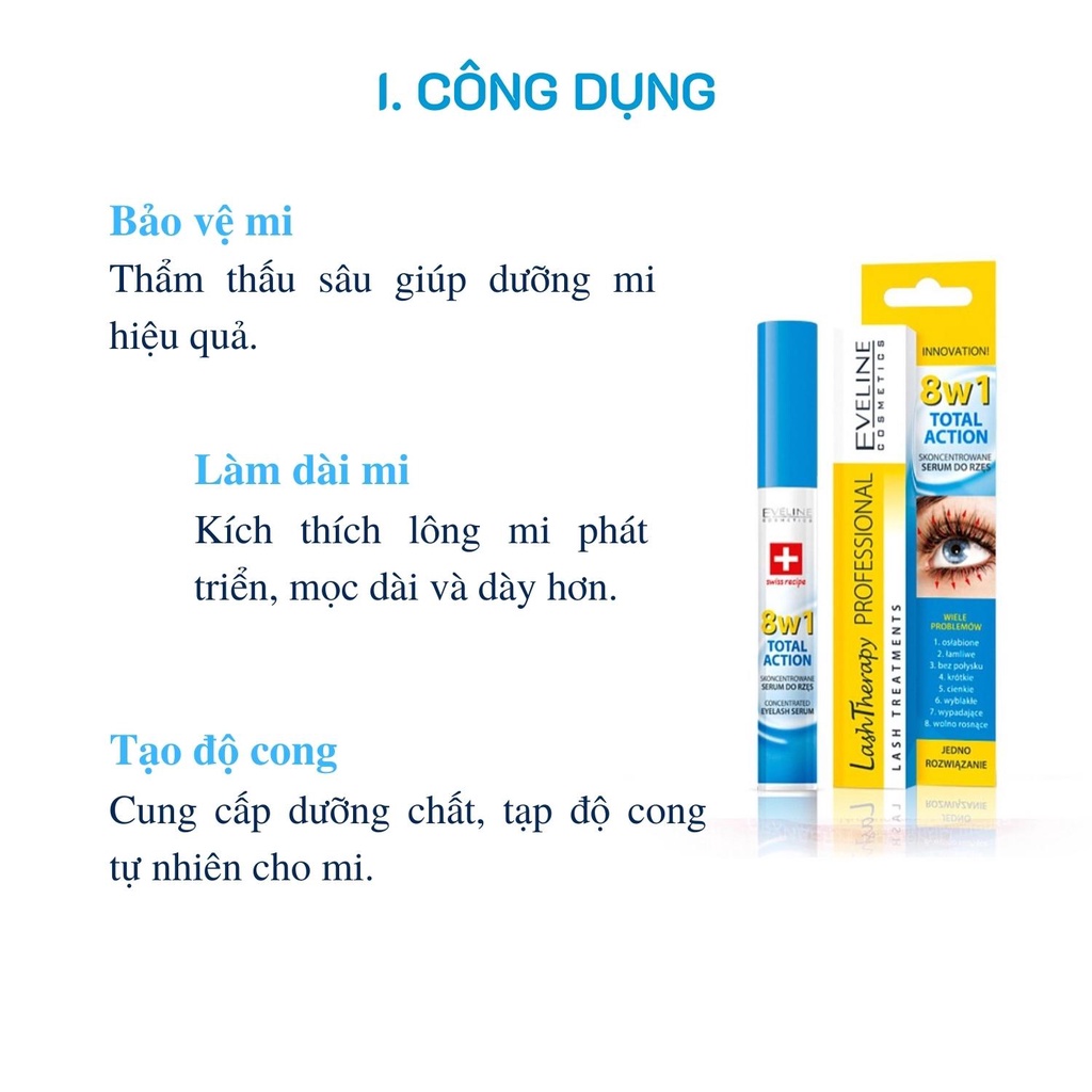 Dưỡng Mi Eveline 8in1 Total Action Lash Therapy Professional  dài mi, dày mi (Hàng chính hãng)