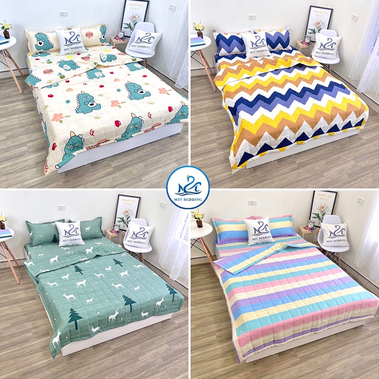 Bộ chăn ga gối hè cotton poly M2T Bedding, chăn hè trần bông họa tiết mền đáng yêu