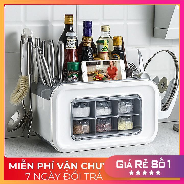 Kệ Gia Vị Nhà Bếp Đa Năng 𝗙𝗥𝗘𝗘 𝗦𝗛𝗜𝗣 Kệ Gia Vị Nhiều Ngăn Kết Hợp Khay Đựng Muỗng Đũa Dao Kéo Chất Liệu Nhựa