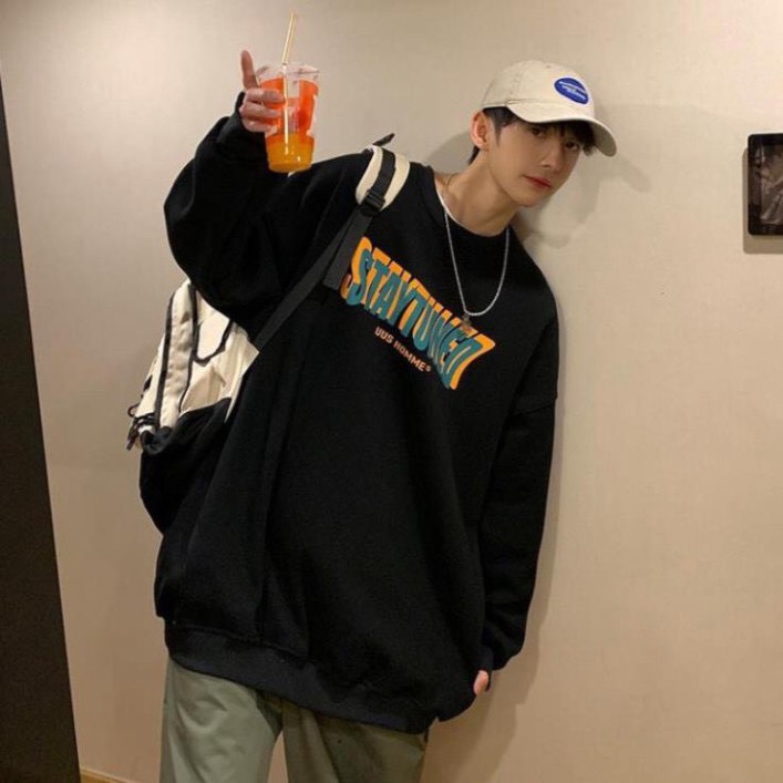FREESHIP Áo sweater , áo nỉ in hình họa tiết chữ basic  màu đen trắng form rộng unisex
