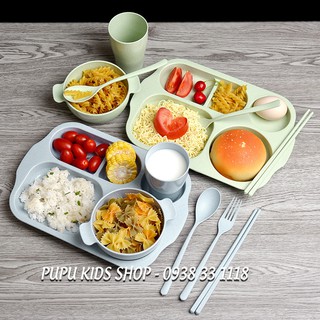 SET KHAY ĂN DẶM LÚA MẠCH KÈM CỐC BÁT ĐŨA THÌA ĐĨA