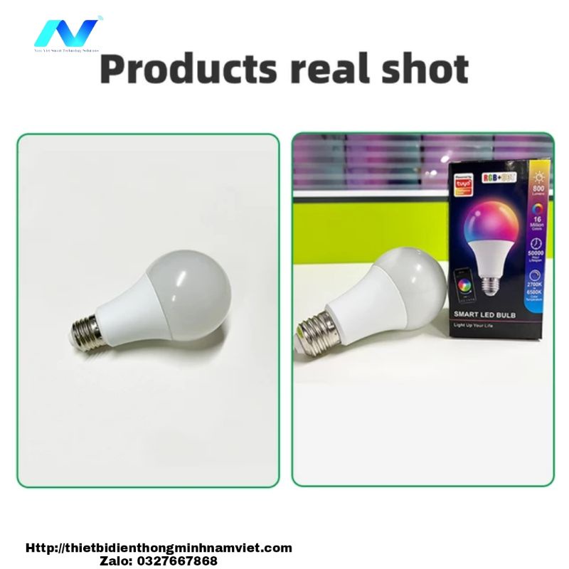 Bóng led buld thông minh Wifi E27  ánh sáng 2700K-6500K RGB 16 Triệu màu