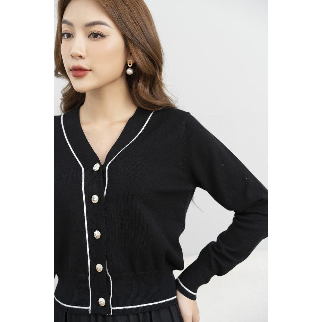 Áo len nữ FIONA cổ tim cao cấp phối màu phong cách Hàn Quốc F852740