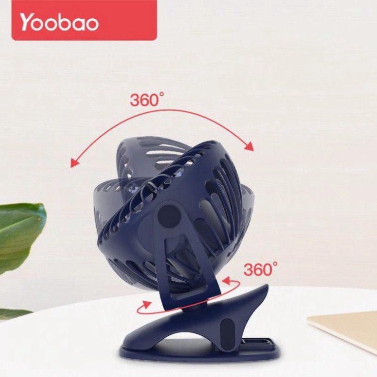 Quạt Tích Điện Để Bàn - Quạt Kẹp Tích Điện Mini Yoobao F04 Pin Khủng 6400mah Chạy 1.5 Ngày Có 4 Mức Gió