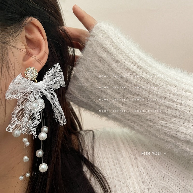 Bông Tai Bạc 925 Hình Nơ Đính Ngọc Trai Phong Cách Nhật Hàn Xinh Xắn Thời Trang