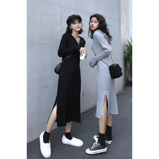 Váy hoodie len mềm dài tay tôn dáng Hàn Quốc