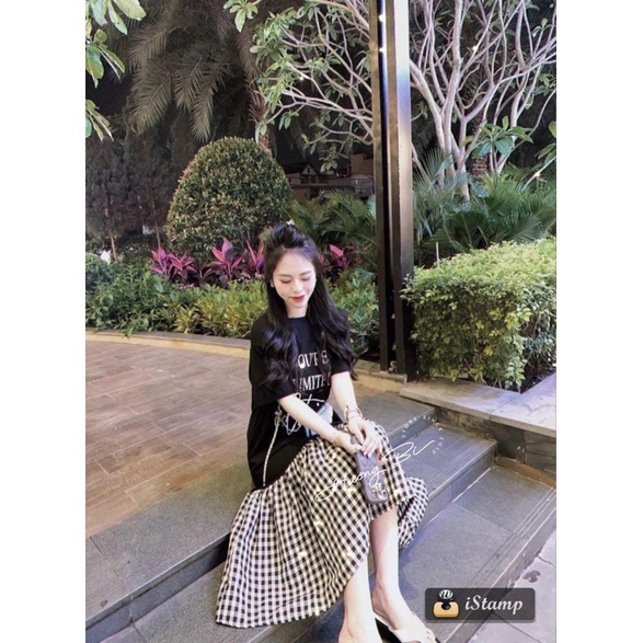 Váy xuông phối kẻ YOU’RE TC12