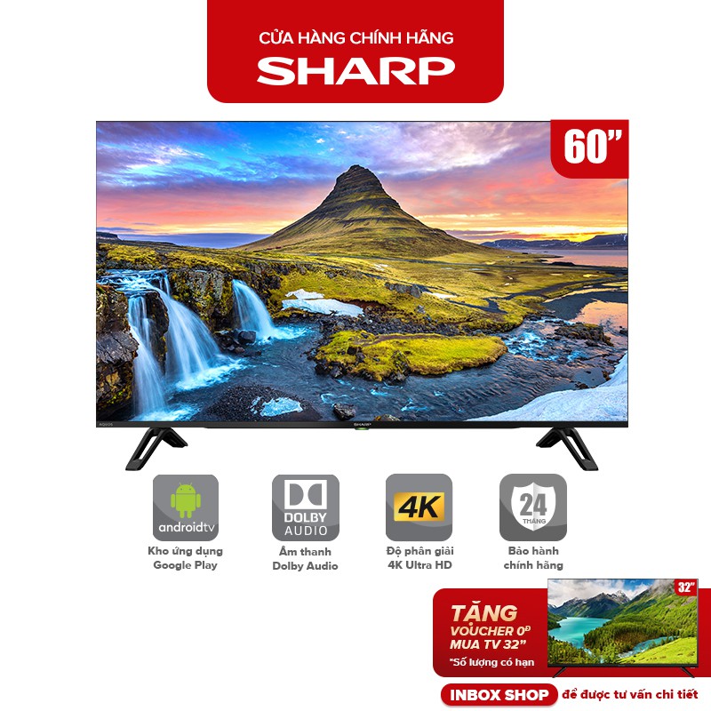 Smart Tivi 4K Ultra HD LED Sharp 60 inch 4T-C60CK1X - Hàng Malaysia Android 9.0 - Bảo Hành Chính Hãng 24 Tháng | WebRaoVat - webraovat.net.vn