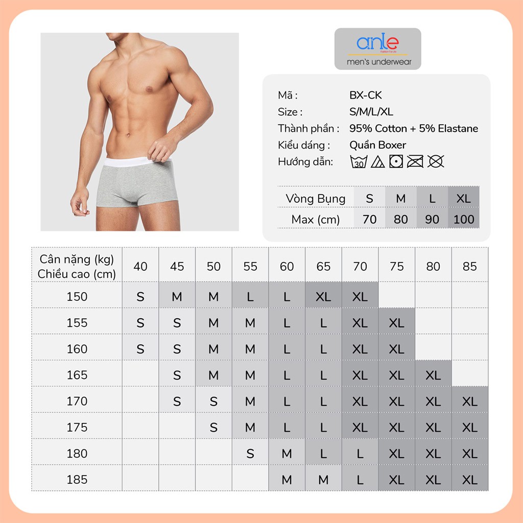 Quần sịp nam BOXER Hàng hiệu Xuất Mỹ Cao cấp Cotton Thiên nhiên Thông hơi (Nhiều Màu) - BXAE - Anle Store