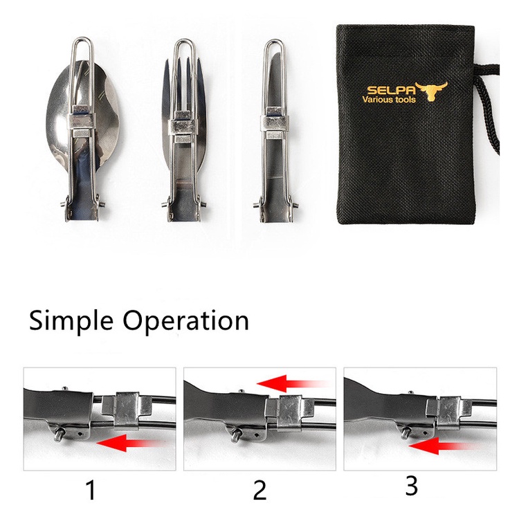 1 bộ dụng cụ ăn uống bằng thép không gỉ có thể gấp gọn tiện dụng