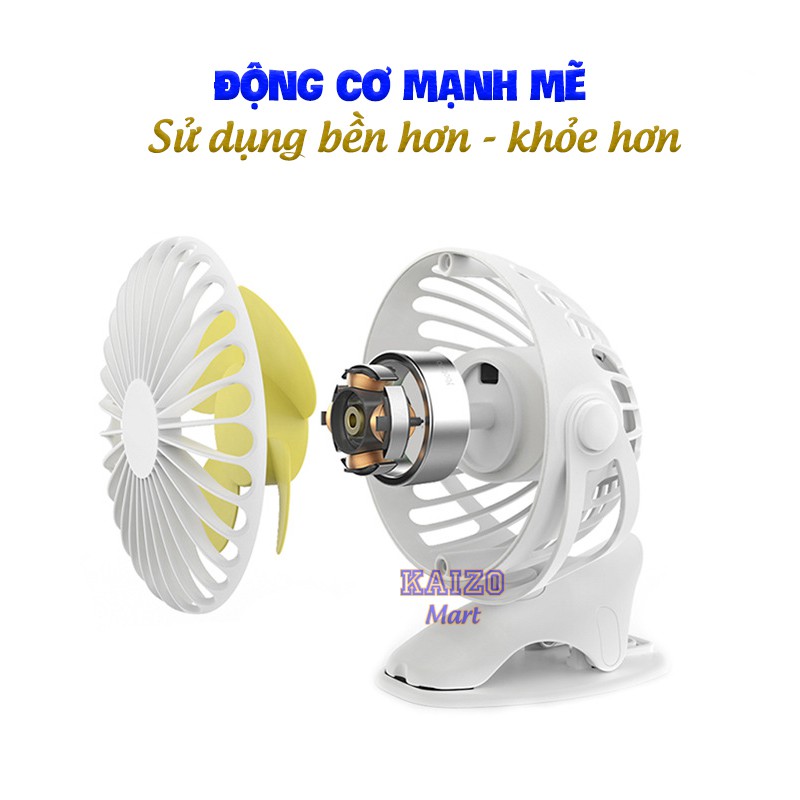 Quạt tích điện mini cầm tay để bàn - Mini fan quạt cho bé dùng pin tối đa đến 20h kẹp xoay 720 độ - Mianz Store