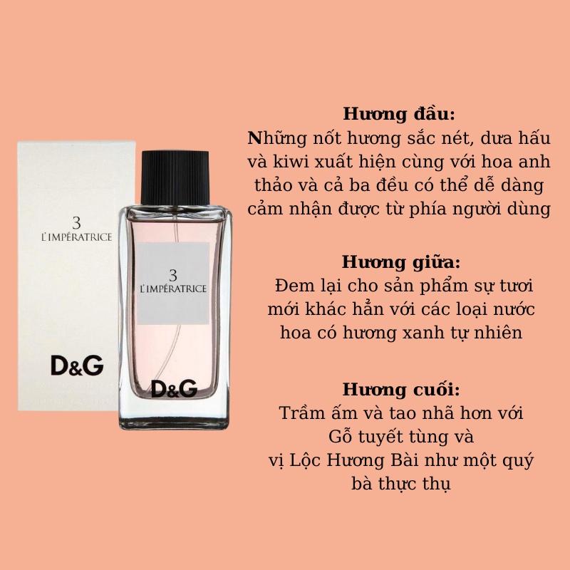 Nước Hoa Cao Cấp DG 3 L’Imperatrice 100ml Lưu Hương 12h Sang Trọng, Đẳng Cấp Nước Hoa Nữ Thơm Lâu