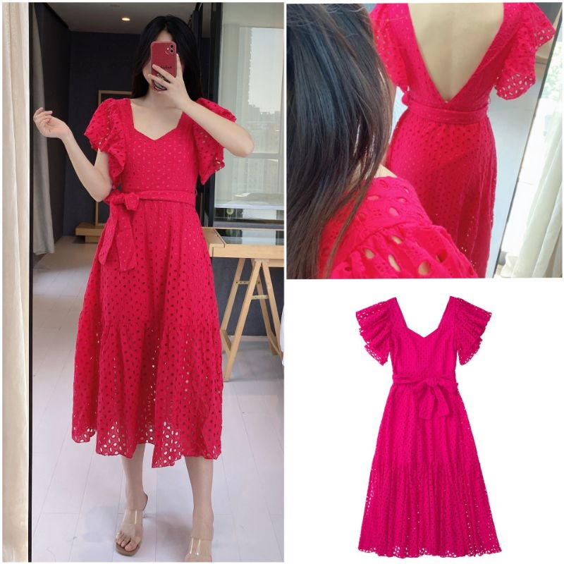 ĐẦM REN HỒNG SEN DÁNG MIDI ZARA XUẤT XỊN TQXK