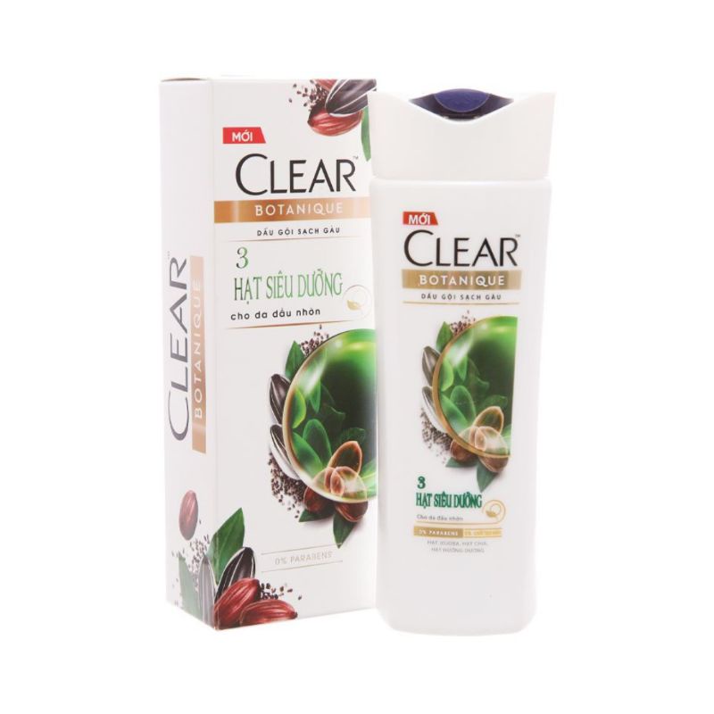 Dầu gội sạch gàu Clear Botanique 3 hạt siêu dưỡng 180g dành cho da đầu nhờn
