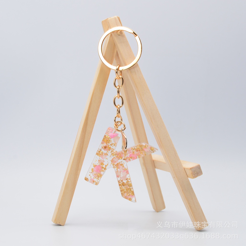 Mới Móc Khóa Nhựa epoxy Họa Tiết Chữ Cái Tiếng Anh Màu Hồng Ánh Vàng